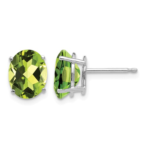 14K White Gold 9x 7mm Oval Peridot Post Earrings
