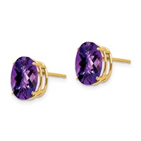 14K Yellow Gold 10x 8mm Oval Amethyst Checker Earrings view 2