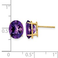 14K Yellow Gold 10x 8mm Oval Amethyst Checker Earrings view 4