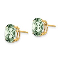 14K Yellow Gold 10x 8mm Oval Green Quartz Post Earrings view 2