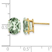 14K Yellow Gold 10x 8mm Oval Green Quartz Post Earrings view 4