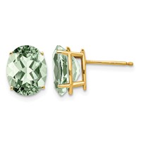 14K Yellow Gold 10x 8mm Oval Green Quartz Post Earrings view 1