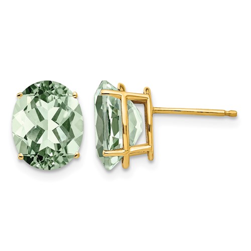 14K Yellow Gold 10x 8mm Oval Green Quartz Post Earrings