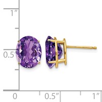 14K Yellow Gold 10x8mm Oval Amethyst Post Earrings view 4