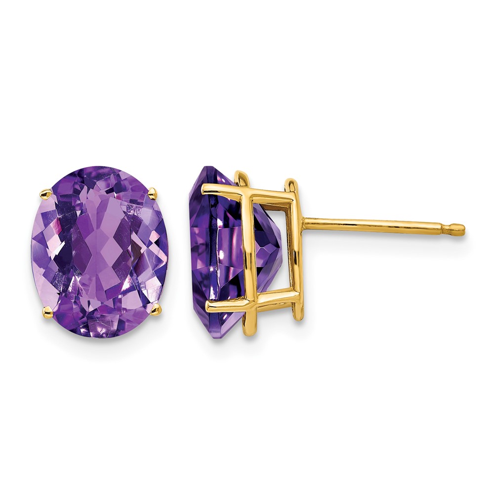 14K Yellow Gold 10x8mm Oval Amethyst Post Earrings
