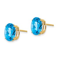 14K Yellow Gold 10x 8mm Oval Checker-cut Blue Topaz Post Earrings view 2