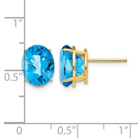 14K Yellow Gold 10x 8mm Oval Checker-cut Blue Topaz Post Earrings view 4