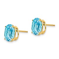 14K Yellow Gold 10x 8mm Oval Blue Topaz Post Earrings view 2