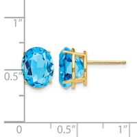 14K Yellow Gold 10x 8mm Oval Blue Topaz Post Earrings view 3