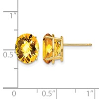 14K Yellow Gold 10x 8mm Oval Checker-cut Citrine Post Earrings view 4