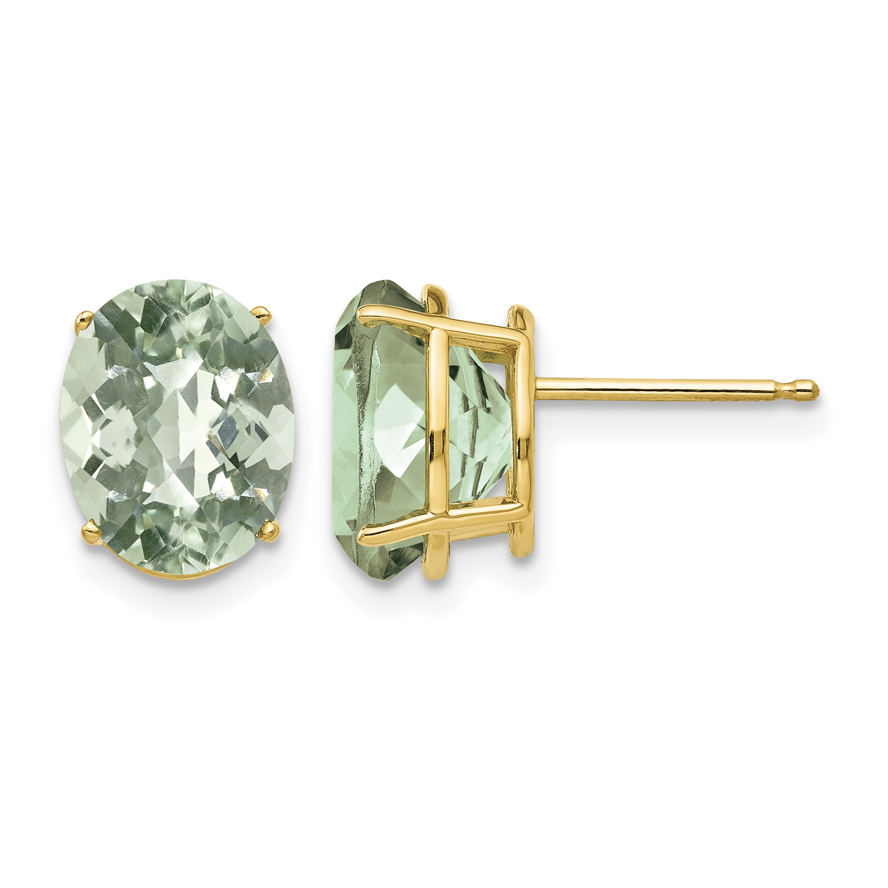 14k 10x8 Oval Checker-Cut Green Quartz Earrings (XE90CG)