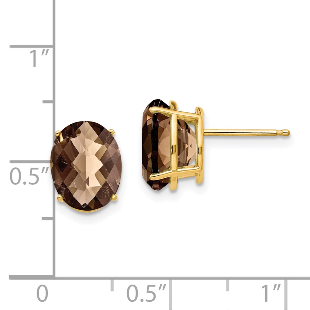 14k 10x8 Oval Checker-Cut Smoky Quartz Earrings (XE90CQ)