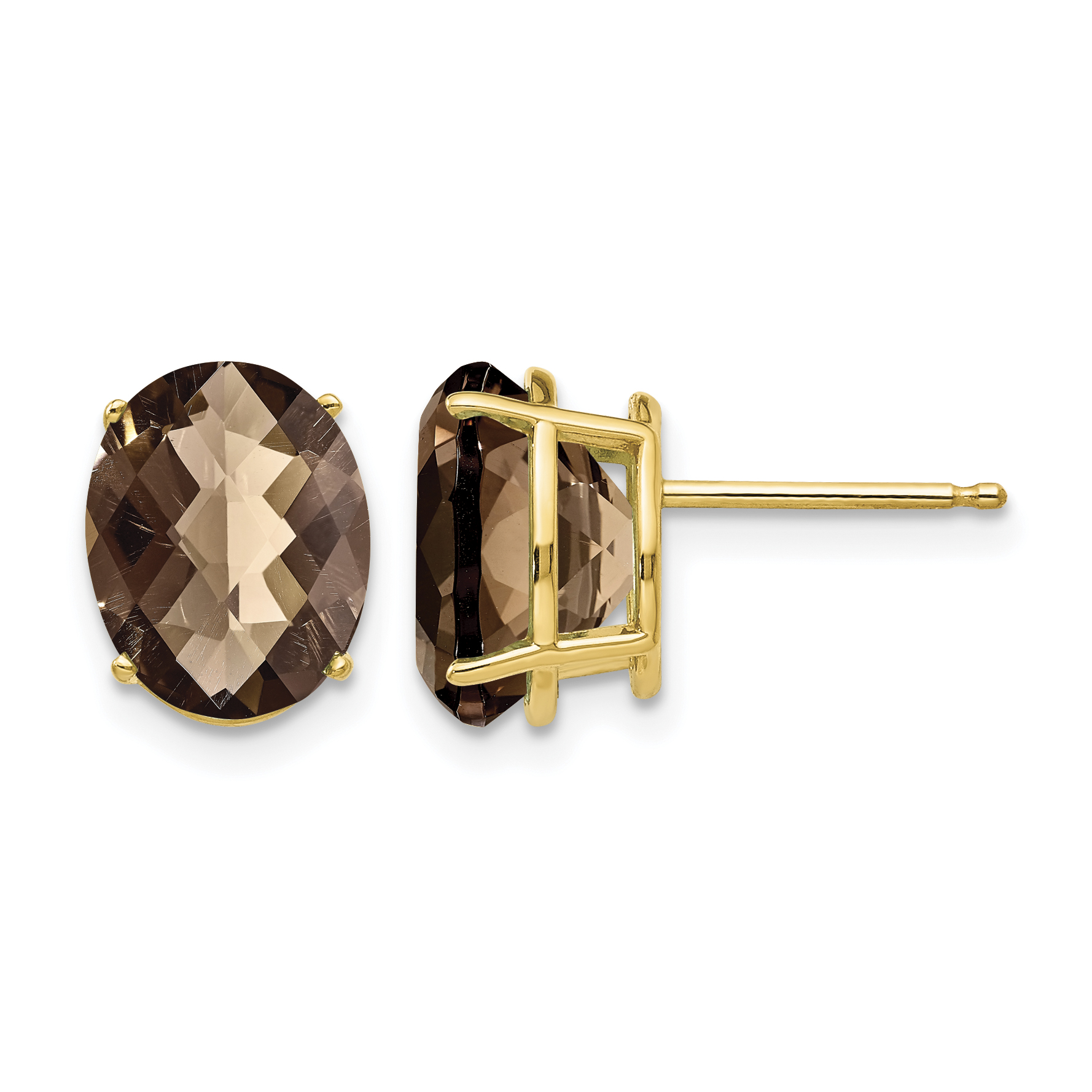 14k 10x8 Oval Checker-Cut Smoky Quartz Earrings (XE90CQ)