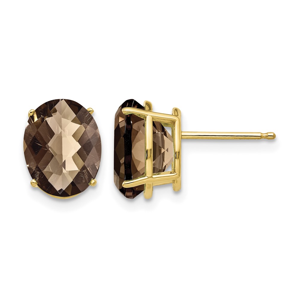 14k 10x8 Oval Checker-Cut Smoky Quartz Earrings (XE90CQ)