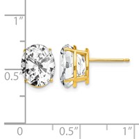 14K Yellow Gold 10x 8mm Oval Cubic Zirconia Post Earrings view 4