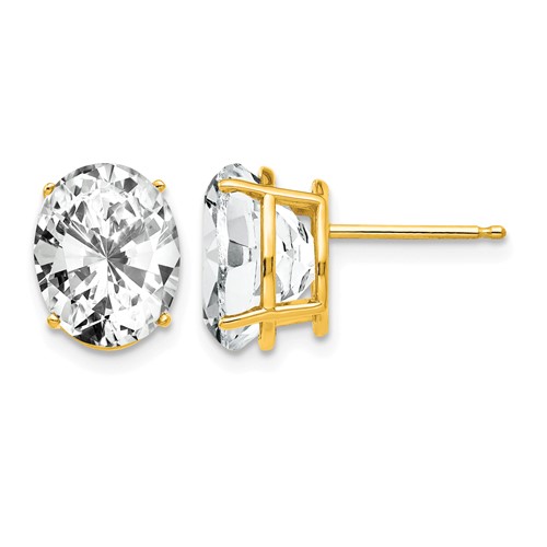 14K Yellow Gold 10x 8mm Oval Cubic Zirconia Post Earrings