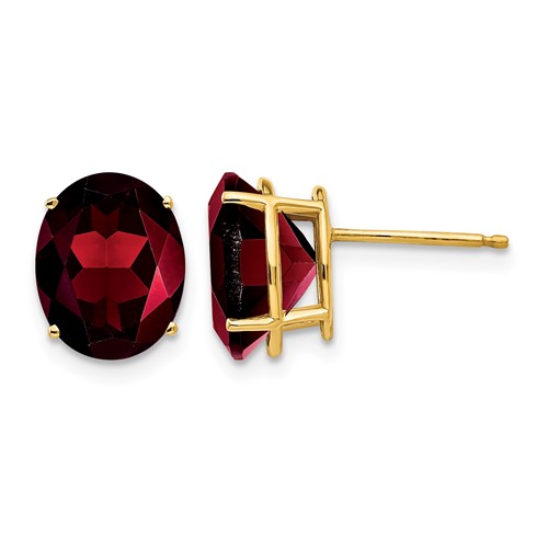 14K Yellow Gold 10x 8mm Oval Garnet Post Earrings