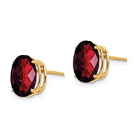 14K Yellow Gold 10x8mm Oval Checker-cut Garnet Post Earrings view 2