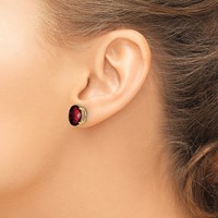 14K Yellow Gold 10x8mm Oval Checker-cut Garnet Post Earrings view 3