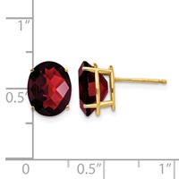 14K Yellow Gold 10x8mm Oval Checker-cut Garnet Post Earrings view 4