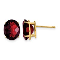 14K Yellow Gold 10x8mm Oval Checker-cut Garnet Post Earrings view 1
