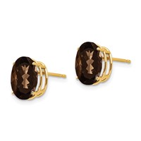 14K Yellow Gold 10x 8mm Oval Smoky Quartz Post Earrings view 2