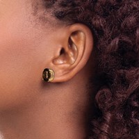 14K Yellow Gold 10x 8mm Oval Smoky Quartz Post Earrings view 3