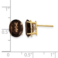 14K Yellow Gold 10x 8mm Oval Smoky Quartz Post Earrings view 4