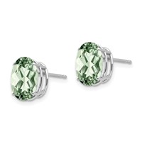 14K White Gold 10x 8mm Oval Green Quartz Post Earrings view 2