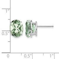 14K White Gold 10x 8mm Oval Green Quartz Post Earrings view 4