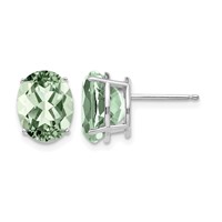 14K White Gold 10x 8mm Oval Green Quartz Post Earrings view 1