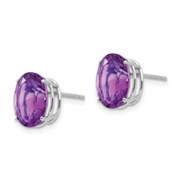 14K White Gold 10x8mm Oval Amethyst Post Earrings view 2