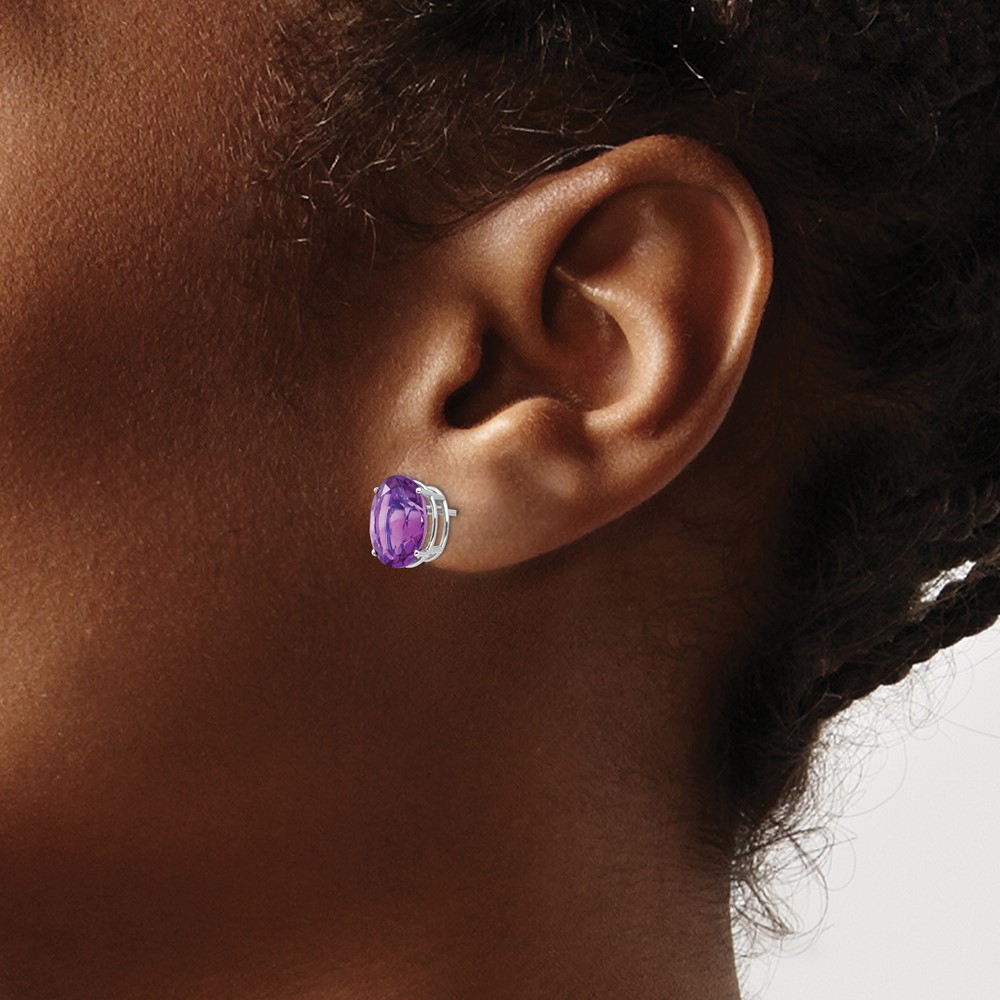 14k White Gold 10x8mm Oval Amethyst Earrings (XE90WAM)