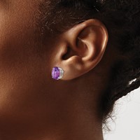 14K White Gold 10x8mm Oval Amethyst Post Earrings view 3