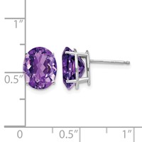 14K White Gold 10x8mm Oval Amethyst Post Earrings view 4