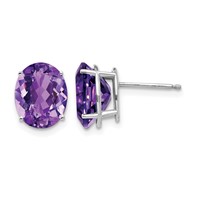 14K White Gold 10x8mm Oval Amethyst Post Earrings view 1