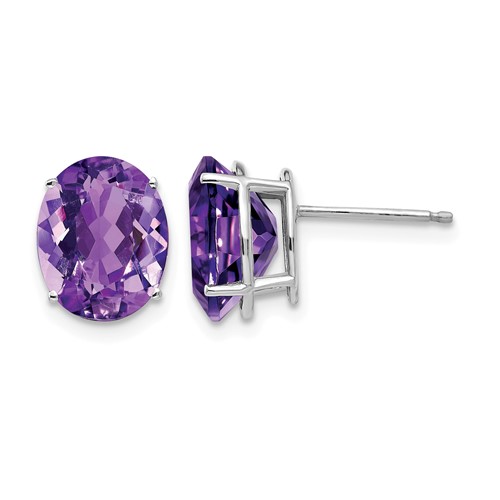14K White Gold 10x 8mm Oval Amethyst Post Earrings