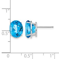 14K White Gold 10x 8mm Oval Checker-cut Blue Topaz Post Earrings view 4