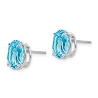 14K White Gold 10x 8mm Oval Blue Topaz Post Earrings view 2