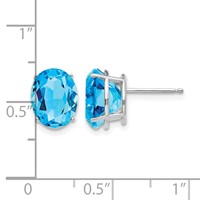 14K White Gold 10x 8mm Oval Blue Topaz Post Earrings view 4