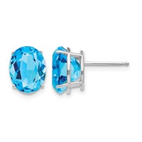 14K White Gold 10x 8mm Oval Blue Topaz Post Earrings view 1