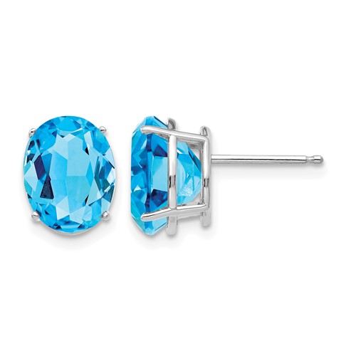 14K White Gold 10x 8mm Oval Blue Topaz Post Earrings