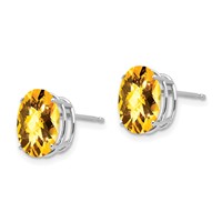 14K White Gold 10x 8mm Oval Checker-cut Citrine Post Earrings view 2