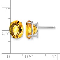 14K White Gold 10x 8mm Oval Checker-cut Citrine Post Earrings view 4