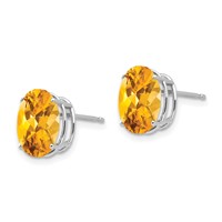 14K White Gold 10x 8mm Oval Citrine Post Earrings view 2