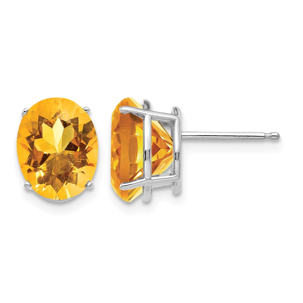 14K White Gold 10x 8mm Oval Citrine Post Earrings
