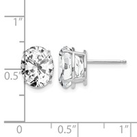 14K White Gold 10x 8mm Oval Cubic Zirconia Post Earrings view 4
