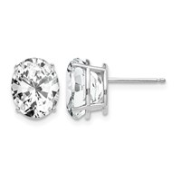 14K White Gold 10x 8mm Oval Cubic Zirconia Post Earrings view 1