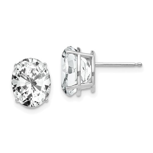 14k White Gold 10x8mm Oval Cubic Zirconia Post Earrings