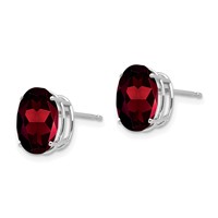 14K White Gold 10x 8mm Oval Garnet Post Earrings view 2